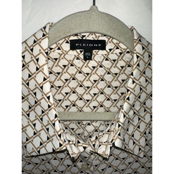 Pleione Women's Geometric Design Career Button Up Blouse Size L Long Sleeve - Picture 2 of 3